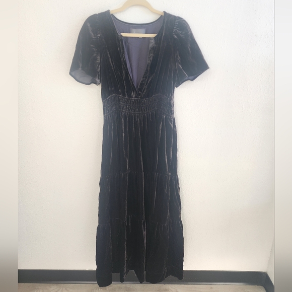 The Somerset Maxi Dress Velvet Edition Anthropologie Black Size Medium - Picture 8 of 11